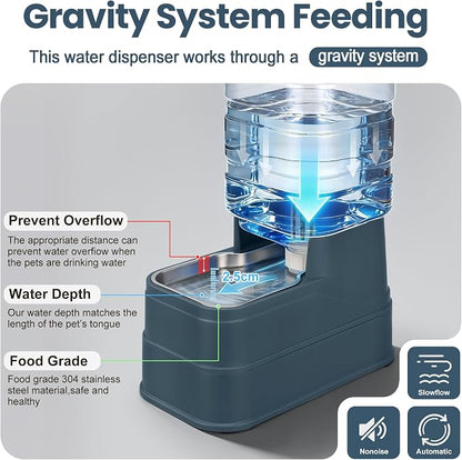 Auto Dog Water Dispenser with Stainless Steel Bowl Feeder for Pets | Automatic Cat Water Dispenser Gravity Water Feeder Dog Waterer for Puppy Kitten Pets (Include Filter &Ice Pack) 2.2Gal Navy