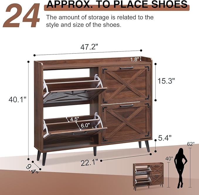 Shoe Storage Cabinet, Farmhouse Shoe Organizer
