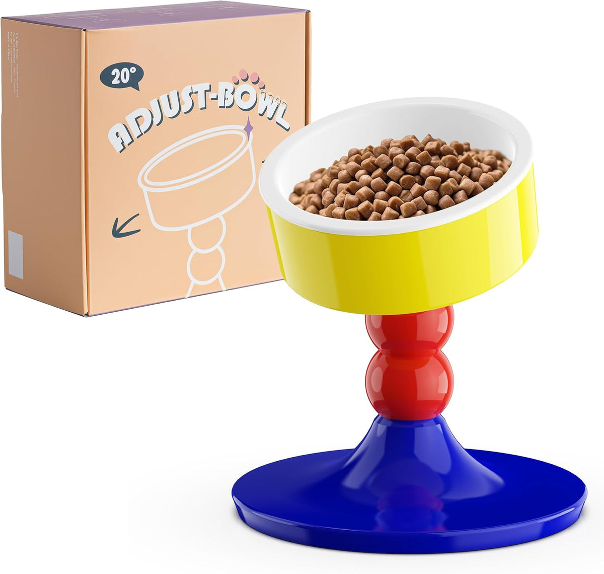 Ceramic Elevated Raised Cat Bowls,Cat Food Dish with Stand, 3 Height Adjustable Raised Dog Bowl Stand for Small Dogs Cats, Adjusts to 4.69", 5.98", 7.28" (Red & Blue)