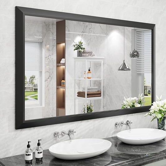Amorho Black Bathroom Mirror, 60X36 Inch Thick Metal Framed Wall Mirrors