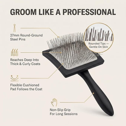 Geib Buttercut Dog Slicker Brush for Dogs (Goldendoodles, Labradoodles, Poodles), Groom Like a Professional, Fluff Detangle Style, Saves Time Energy, Black, Large