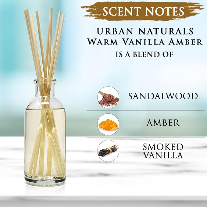 Urban Naturals Warm Vanilla Amber Reed Diffuser Gift Set | Creamy. Warm.