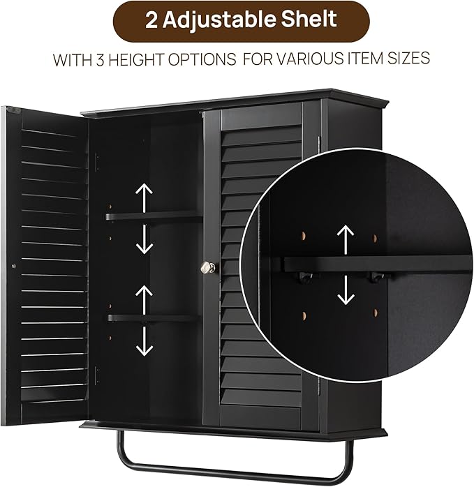 Bathroom Storage Cabinet with Adjustable Wood Shelves & Doors, Made of PDF Wood