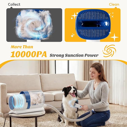 NEWBULIG Pet Grooming Vacuum Kit for Cats and Dogs, 2.5L Dust Cup | 3 Suction Modes and 5 Groomer Tools, Low Noise for Cats, Dogs Other Animals Hair Trimmer, White and Blue