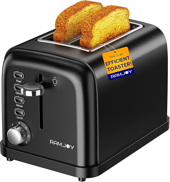 Black Toaster 2 Slice, Extra Wide Slot Toaster