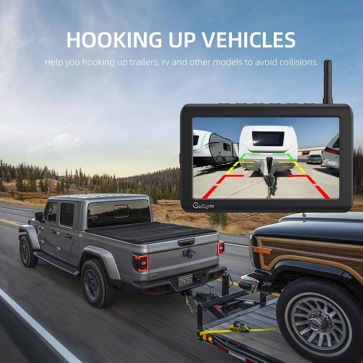 eRapta Magnetic Wireless Backup Camera Kit with HD1080P 7??DVR Monitor, Dual RV/Trailer/Truck/Tractor Cameras Wireless System, No Wiring, 9600mAh Rechargeable Battery, IR Night Vision-ACT702