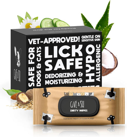 Lick-Safe Pet Wipes for Dogs & Cats - Vet-Approved & Hypoallergenic - Cleans Mud, Odors & Dander - Wipes for Paws, Face & Butt - 10% to Charity - Earth-Friendly & Unscented Cat Cleaning - Pack of 100