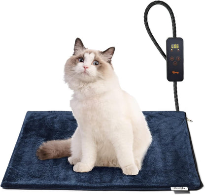 Toozey Pet Heating Pad, 6 Adjustable Temperature Heated Cat Bed with Timer, Waterproof Electric Heated Mat for Dogs and Cats, Chew Resistant Cord, Safe Indoor Use, 18x16in