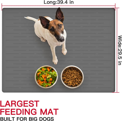 39.4"x29.5" Large Pet Food Mat, Silicone Dog Mats for Food and Water, Nonslip Pet Feeding Mats for Floors,Dog Cat Bowl Mat with Raised Edges, Lake Blue