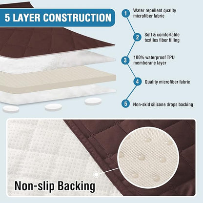 H.VERSAILTEX Couch Cover for Dogs Washable 100% Waterproof Sofa Cushion Cover Dog Bed Cover Non-Slip Pet Blanket for Sofa Cushion Protector, 35" x 62", Brown