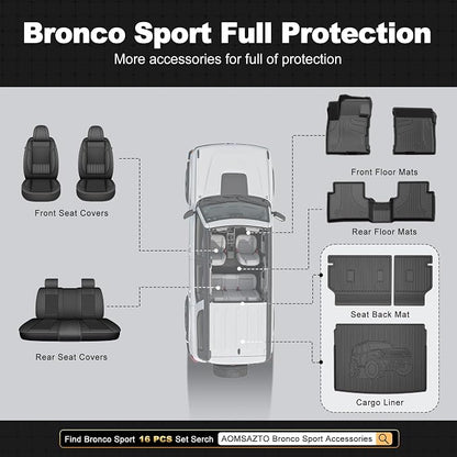 AOMSAZTO Cargo Liner and Backrest Mat for Ford Bronco Sport 2021-2026 | Custom Fit All Weather Trunk Mat Rear Seat Back Cover Car Interior Protection Accessories