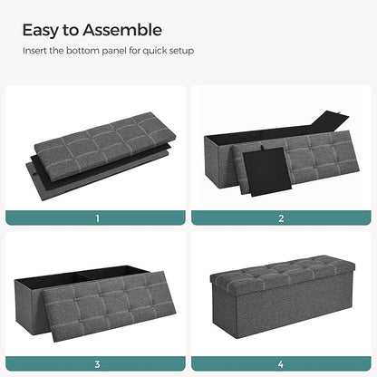 SONGMICS Mazie Collection - 43 Inches Ottoman Storage Bench, 35 Gal. Folding Chest with Breathable Linen-Look Fabric, Load up to 660 lb, for Entryway, Living Room, Bedroom, Dark Gray ULSF077G04