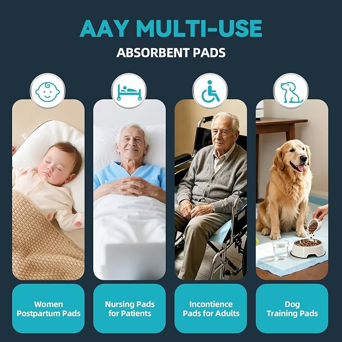 AAY Extra Large 40"x36" Disposable Underpads for Incontinence, 100 Count | Super Absorbent, Leak-Proof, Bed Pads for Adults, Elderly, Kids, Pee Pads, Chucks Pads, Furniture & Surface Protection Pad