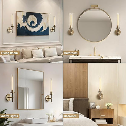 Brass Wall Sconces Set of Two, 19" Knurling Gold sconces Wall Lighting, Bathroom Vanity Light Fixtures, Modern Wall Lights for Bathroom, Mirror, Living Room, Hallway,Staircase