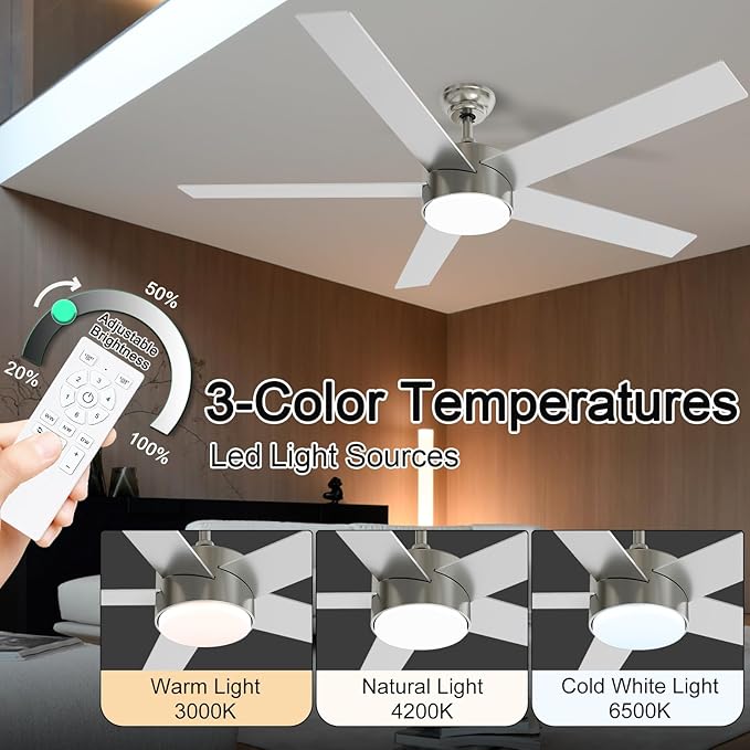 POCHFAN 60 Inch Brushed Nickel Ceiling Fans
