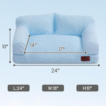 Hollypet Cooling Dog Couch Bed, Washable Pet Sofa, Blue, 24x18 | Cooling ice-silk pet bed with machine washable removable cover, non-slip bottom, for cats small dogs up to 25 lbs