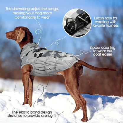 FUAMEY Dog Coat for Small Dogs,Waterproof Dog Winter Jacket with Harness Built in Puppy Cold Weather Coats Reflective Pet Vest with Zipper Warm Fleece Dogs Snowsuit Windproof Grey Camo S