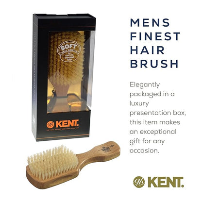 Kent OS11 Satinwood Military Club Hair Brush & Beard Brush – Soft White Boar Bristles for Fine or Thinning Hair, Recommended for Sensitive Scalp and Hair Loss, Men's Grooming, and Beard Care
