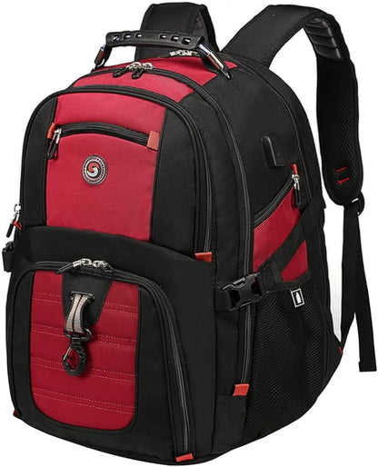SHRRADOO Extra Large 50L Travel Laptop Backpack with combination lock, College High School Backpack Airline Approved Business Work Bag Fit 17 Inch Laptops for Men Women,Red