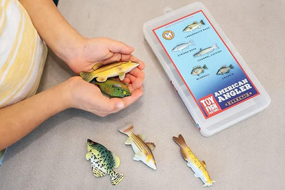 Toy Fish Factory American Angler Collection Toy Fish Set, Toy Fish Figurines, Largemouth Bass Catfish Bluegill Crappie Striper, Educational Toy, Fish Cake Topper, 3” Long