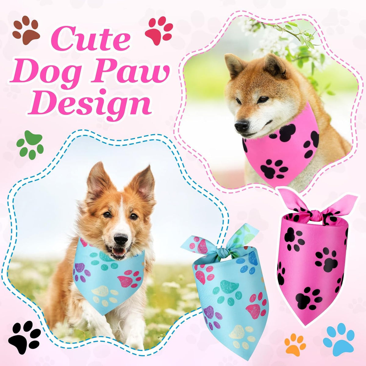 Abbylike 50 Pcs Paw Print Dog Bandanas Bulk Cute Footprint Bandanas for Dogs Triangle Kerchief Bib Scarf for Pets Halloween Party Costume Photo Props Daily Accessories Pet Shops (19.7 x 13.8 x 13.8)