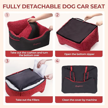 Dog Car Seat for Small Dogs & Cats Under 25 lbs, Black red