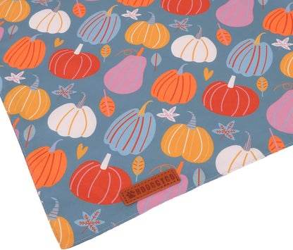 ADOGGYGO Thanksgiving Dog Bandana, Blue Orange Pumpkin Scarf, Adjustable Fit Fall Thanksgiving Bandanas for Medium Large Dogs Pets (Large)