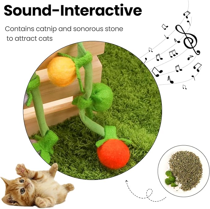 Interactive Hanging Cat Toy with Catnip & Rattle Sound, 2-Pack – Retractable Teaser Toys with Colorful Fruit Design for Indoor Cats, Batting, Chasing & Pouncing Play