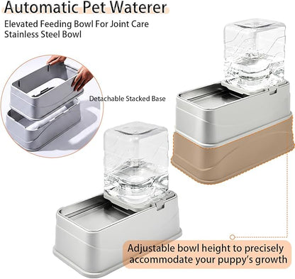 Marchul 2.1Gallon Elevated Dog Feeder and Water Dispenser, Adjustable Gravity Pet Feeder and Water Set with Stainless Steel Bowls, Designed to Protect Dog‘s Neck, Joints, Perfect for Cats and Dogs(8L)