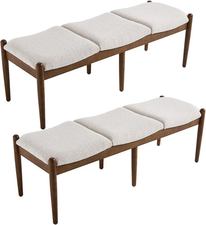 RIVOVA 54.25" Modern Ottoman Benchs Set of 2 Upholstered Sherpa Bedroom End of Bed Bench Boho Bench Long Seating Bench Entryway Stool with Wood Legs for Living Room/Foyer, Beige