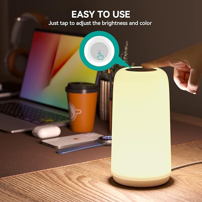 Touch Bedside Table Lamp, [Sleek Design & RGB Mode] 3 Way Dimmable Small Lamp for Bedroom, LED Lamp with Warm White Lights, Multi-Color Smart Nightstand Lamp for for Living Room Home Gifts