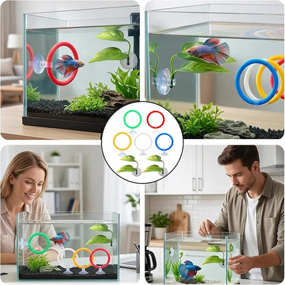 Betta Fish Tank Accessories and Toys, 7 Piece Betta Enrichment Set with Exercise Rings and Plants, Mental Stimulation and Stress Reduction for Betta Fish, Betta Toys
