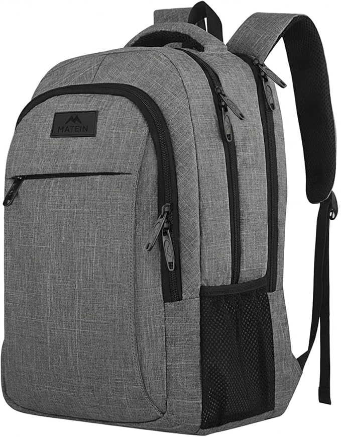 MATEIN Travel Laptop Backpack, Business Anti Theft Slim Sturdy Laptops Backpack Personal Item Bag, Water Resistant College School Computer Bag Gift for Men & Women Fits 15.6 Inch Notebook, Grey