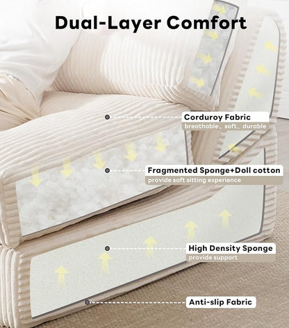 Tbfit 35.8‘’ Oversized Folding Sofa Bed, Convertible Sleeper Chair with Adjustable Back, Corduroy Folding Couch Bed, Portable & Foldable Mattress Boneless Floor Sofa for Living Room, Bedroom, White