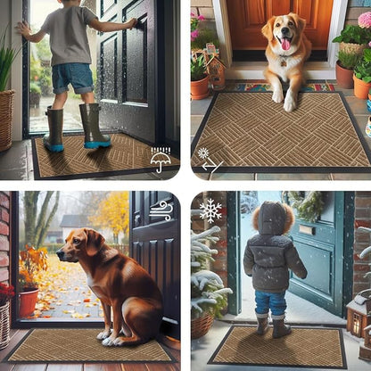 Smiry Front Door Mat Outside Entrance, Heavy Duty Outdoor Indoor Mat, Natural Rubber Doormat, Non Slip, Trap Dirt and Moisture, Easy Clean, Low Profile Patio Porch Entryway Mat, 71x23, Coffee