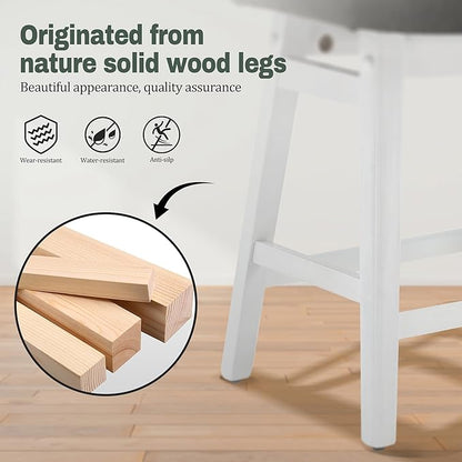RNKSFX Counter Height Bar Stools Set of 6 for Kitchen Counter Farmhouse Modern Barstools with Faux Leather Upholstered Backless Seat and Solid Wood Legs 24 inch Bar Chairs, Grey + White