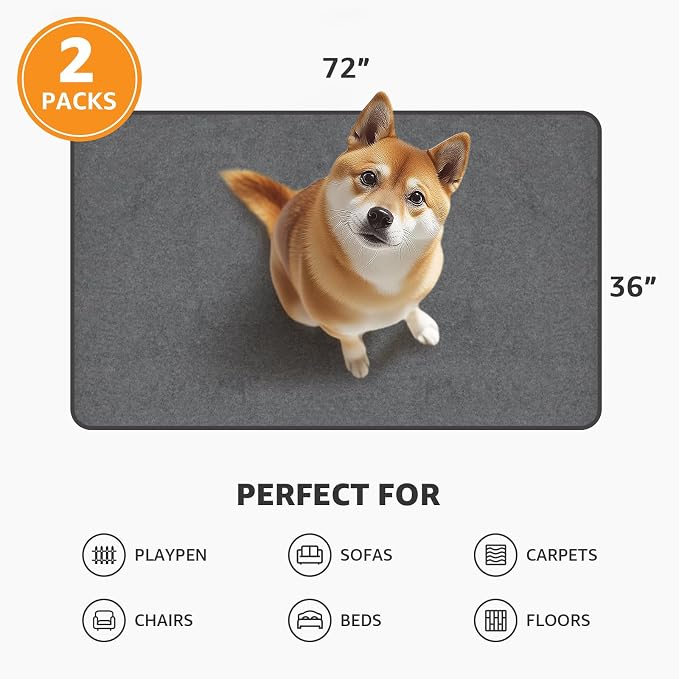 Washable Dog Pee Pads 36x72 2Pack Reusable Whelping Pads, Absorb Dog Mats Non-Slip Puppy Training Pads for Whelping, Potty, Training, Playpen, Crate