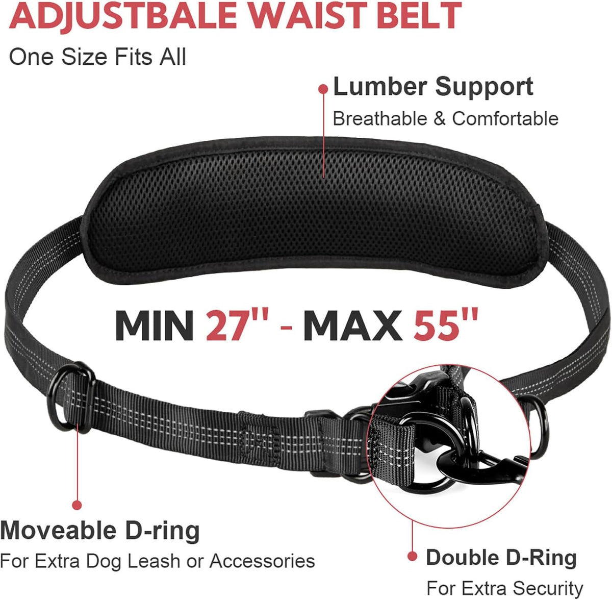 Hands Free Dog Leash, Waist Leash for Dog Walking 2 Dogs, Double Dog Leash for Two Dogs with Padded Handles, Dog Leashes for Medium and Large Dogs, Dog Walking Accessories,Tangle Free,No Pull