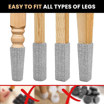 24 Pcs Grey Premium Chair Leg Socks Protectors for Hardwood Floors - Do not Easily Fall Off - Very Easy to Put on - Fits All Leg Shapes - High Elastic Bar Stool Leg Covers - Furniture Pads
