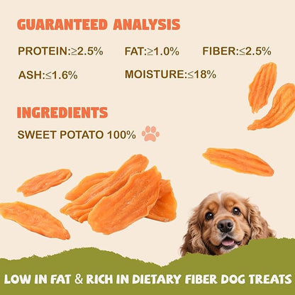 Sweet Potato Chews for Dogs, Healthy Dog Training Treats Low Fat, Human Grade Single Ingredient Dried Sweet Potato Slices for Small Medium Large Breed, Rich in Dietary Fiber,10.58 oz