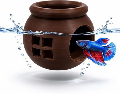 Floating Cozy Betta House, Natural Floating Betta Hide Out, Aquarium Hammock, Relaxing & Stress Relief, Suction Cup Included, 2.9" W x 2.6" H