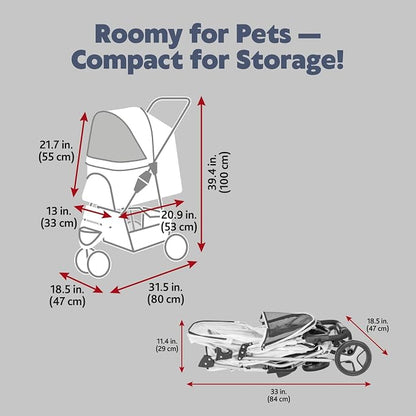 Trixie Foldable Pet Stroller for Cats and Dogs, Pet Carrier Strolling Cart with Weather Cover, Storage Basket, Cup Holder, Pink