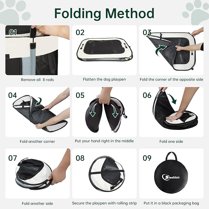Siedihit Dog Playpen, Cat Pet Puppy Crate Cage Indoor Outdoor(Grey, Small) | Portable Tent Travel Camping Use,Foldable Dog Kennel Tent Crate for Rabbit Small Animals with Carrying Case