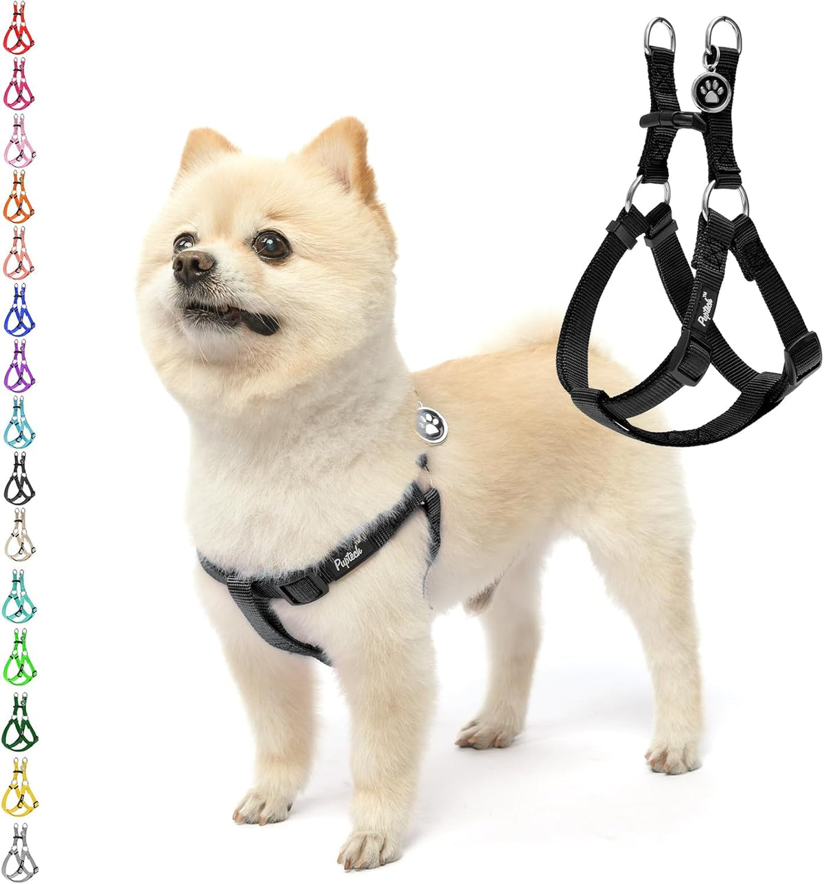 PUPTECK No Pull Dog Harness Soft Adjustable Basic Nylon Step in Puppy Vest Outdoor Walking with ID Tag