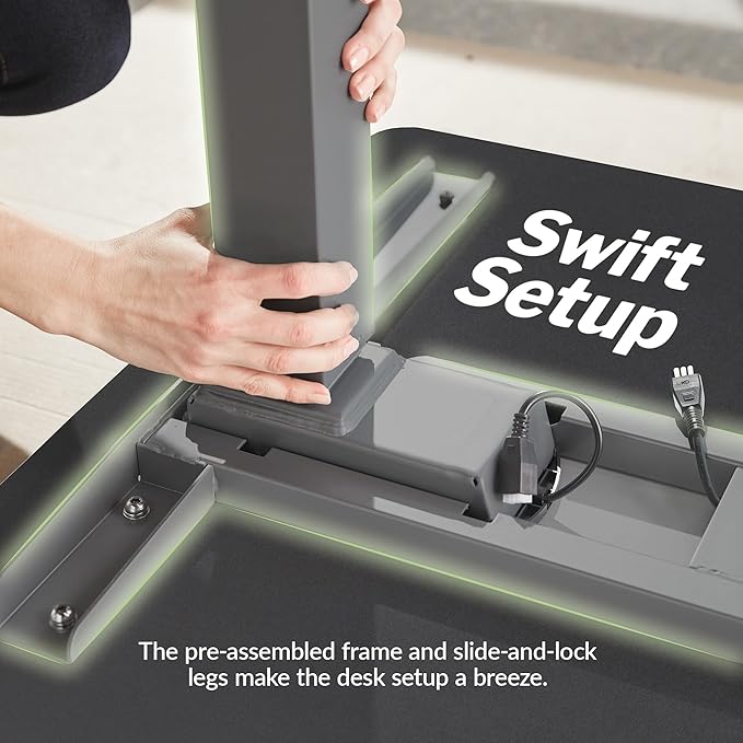 Vari ComfortEdge 40x26 Inch Adjustable Standing Desk – Small Electric Sit Stand VariDesk for Apartment, Bedroom, or Home Office + Beveled Edge, Tool-Free Assembly (Black)