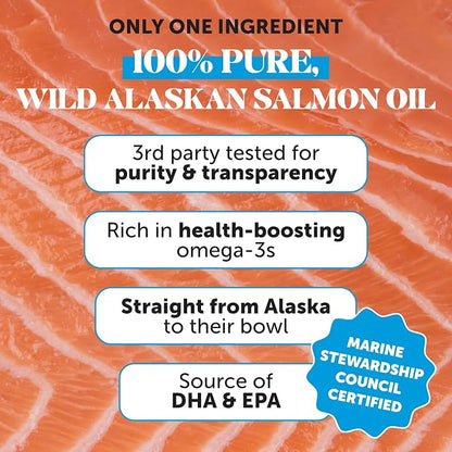 Wild Alaskan Salmon Oil for Dogs & Cats - Omega-3 Fish Oil with EPA + DHA Omega Fatty Acids, Sockeye Salmon, Skin & Coat Support, Pure Food Topper, Supports Joints, Brain & Heart Health - 32 oz