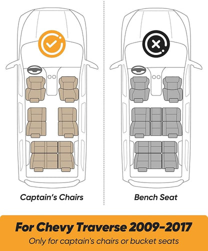 All Weather Floor Mats & Cargo Liner Custom Fit for Chevy Traverse 2009-2017 (Only Fits Captain's Chairs), Front 2nd Backrest Trunk Mats for Buick Enclave 2009-2017, TPE Anti-Slip Car Accessories