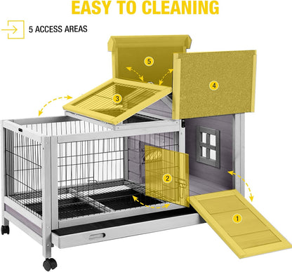 AIVITUVIN Rabbit Hutch Indoor with Wire Rabbit Cage Outdoor Bunny Cage with Run Guinea Pig Cage Leakproof Pull Out Tray