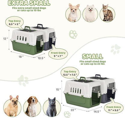 Magshion 22 Inch Hard-Sided Dog Cat Carrier, Green | Top and Front Door Access, Plastic Dog Kennel for Longer Traveling, Durable Handle and 4 Sides Ventilation, For Pet Up 26 lbs
