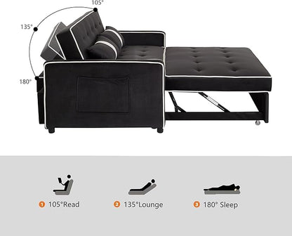 3 in 1 Convertible Loveseat Sleeper Sofa, Modern Futon Couch with Adjustable Backrest, Pull Out Sofa Bed Upholstered for Living Room Bedroom Apartment Small Space (Black)